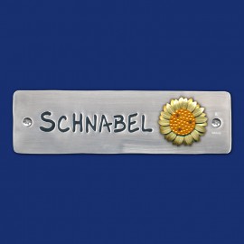 Schmales Türschild aus Aluminium mit Sonnenblume 