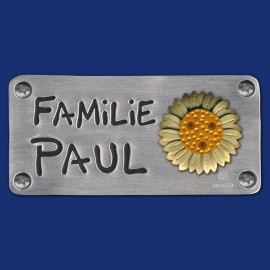 Kleines Familien-Türschild mit zweifarbigem Sonnenblume-Motiv