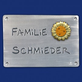 Großes Familien-Türschild mit plastischer Sonnenblume