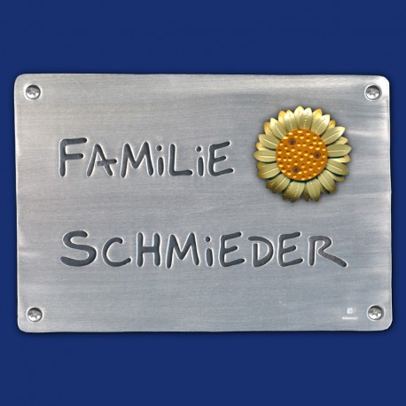 Großes Familien-Türschild mit plastischer Sonnenblume