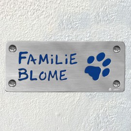 Türschild mit Pfote blauem Hintergrund