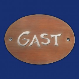 Ovales Türschild aus Kupfer mit silbernem Hintergrund