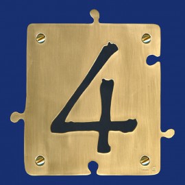 Puzzle Hausnummer 4 aus Messing oder Kupfer
