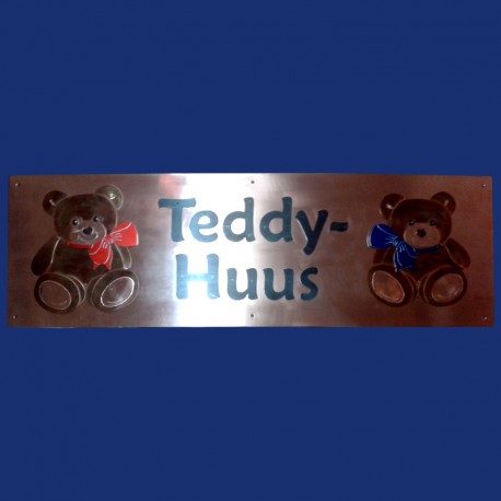 großes Kupferschild mit Teddybären