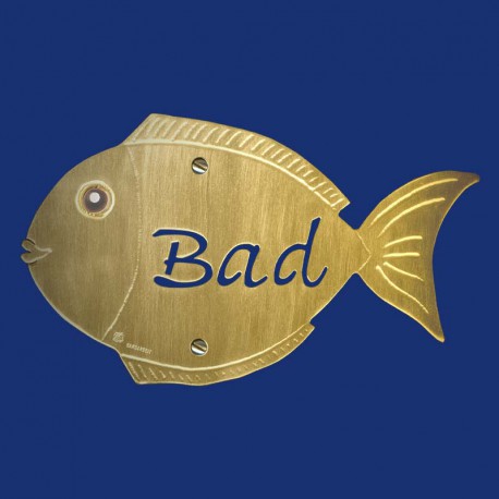 FISCH-Schild "BAD" aus Messing zum Anschrauben