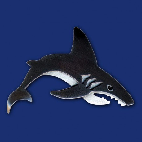 schwarzer Hai Haifisch Brosche aus Kupfer und Titanzink