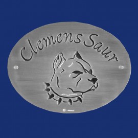 ovales Türschild für Hundeschule Saur aus Aluminium