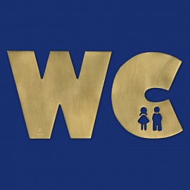 Goldenes WC-Türschild aus Messing Größe L, mit Figuren M + W