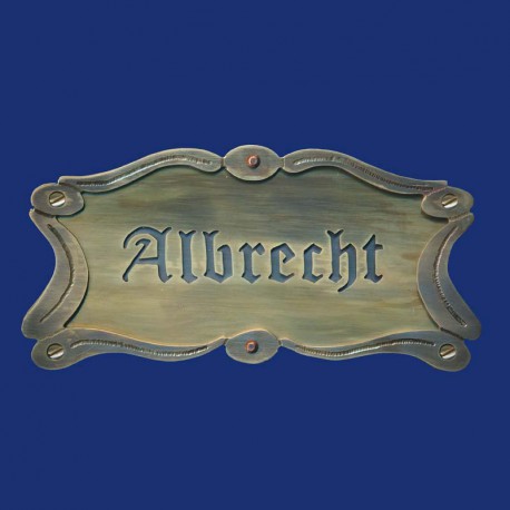 Jugendstil Türschild "ANTIK"  aus Messing  80 x 160 mm mit einzeiliger Beschriftung