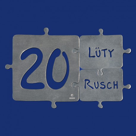 Puzzle Türschild-Hausnummer Kombination dreiteilig aus Aluminium