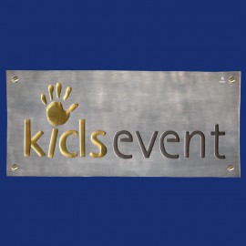 Firmenschild mit Logo, silber-schwarz-gold