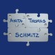 Puzzle Türschild dreiteilig mit blauem Hintergrund